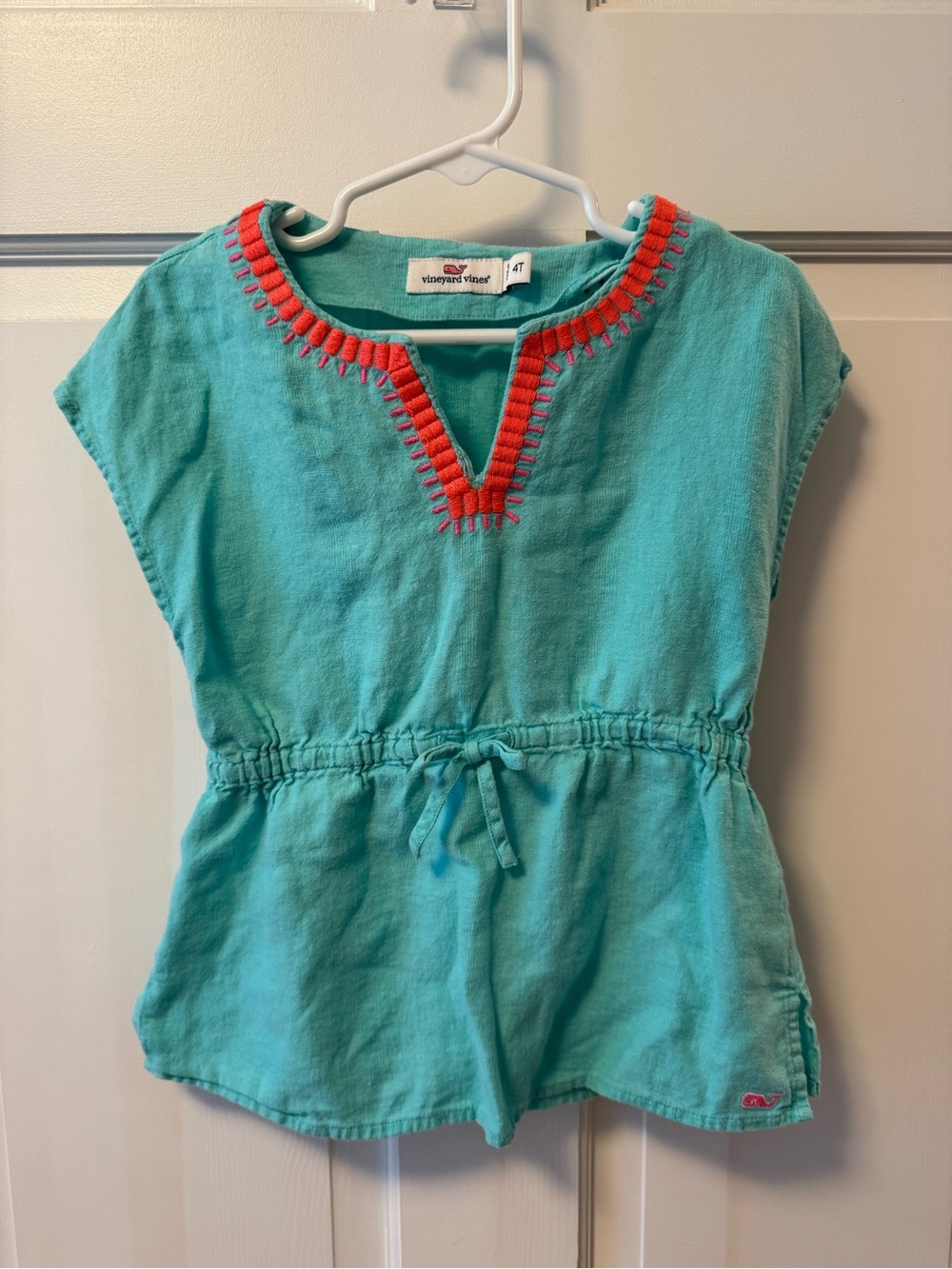 Vineyard Vines Girls' Teal Top with Coral Trim